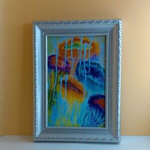 Jelly Fish, 4x6 Art print within a new silver color Frame